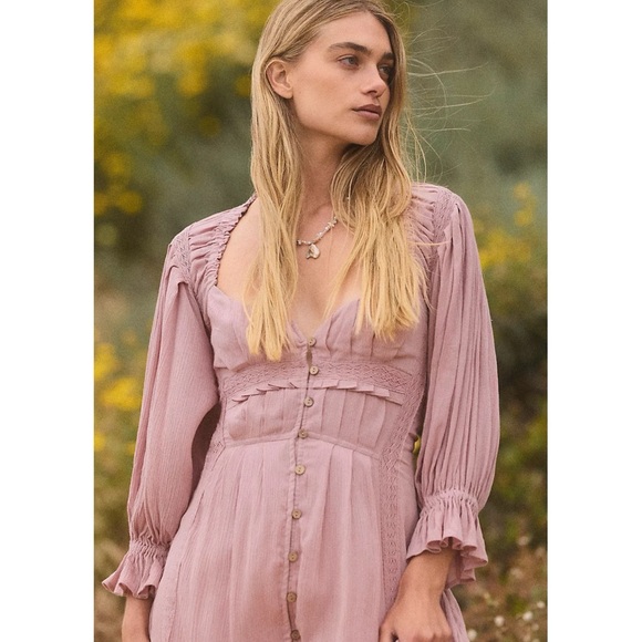 NWT Free People Magdalia Maxi Dress Pale Mauve Pink - Picture 7 of 7